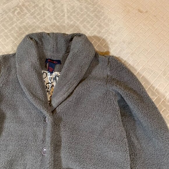 Denim & Co Woemsn Small Jacket Gray Teddy Sherpa With Pockets Paisley Lining - Picture 3 of 13